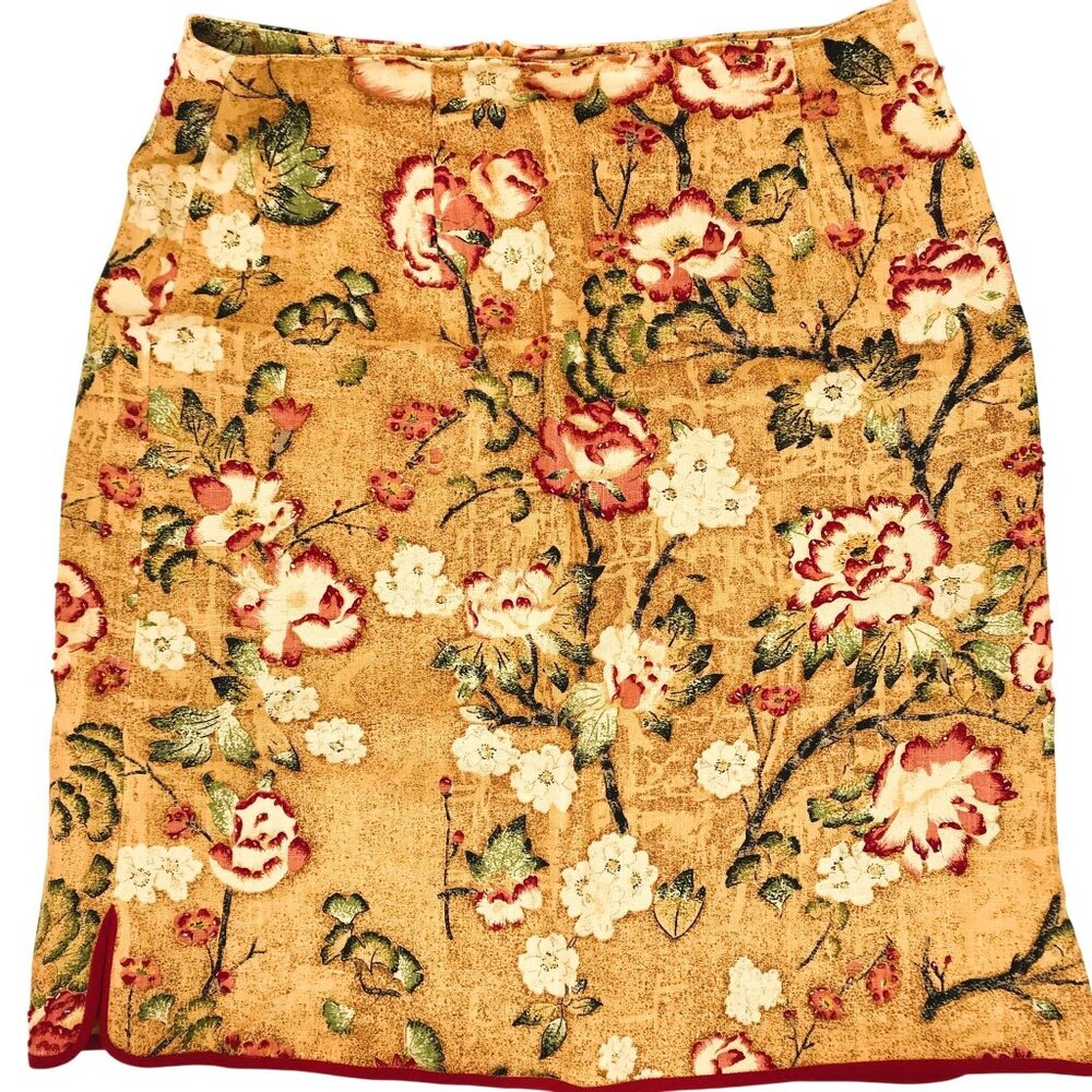 Jade by Melody Tam Linen Beaded Floral Mini Skirt  Size 6 Multi-Colored Lined